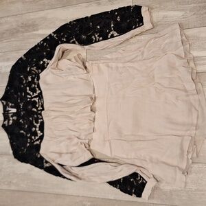 Free People Black and Cream Lace Blouse And Matching Skirt  Size 4